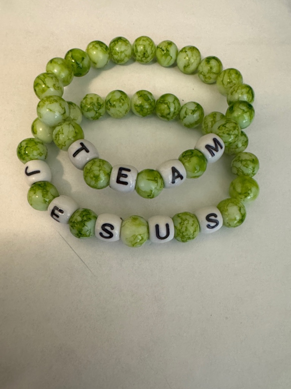 Green Beaded 'Team Jesus' Stretch Bracelet Set